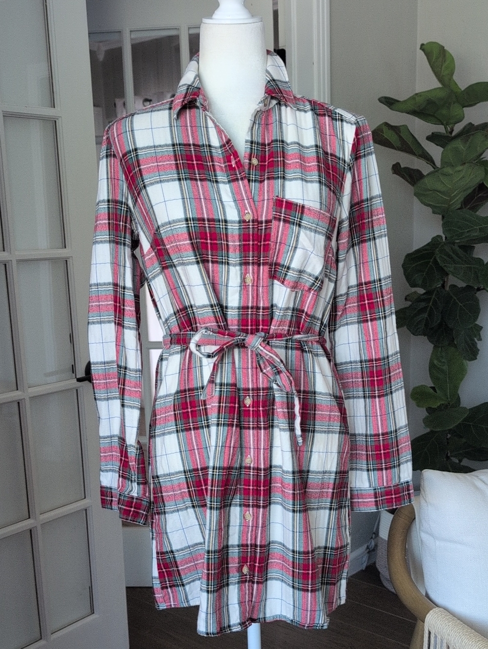 Abercrombie & Fitch Red and White Plaid Flannel Shirt Mini Dress Small